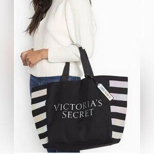 NWT Victoria's Secret Sequin Striped Tote Bag / Holographic, Prismatic Sequins
